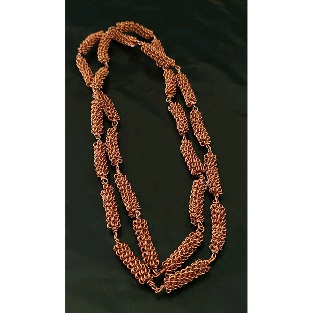 Copper Tone Coiled Wire Loop Statement Necklace Artisan Style 26in Boho